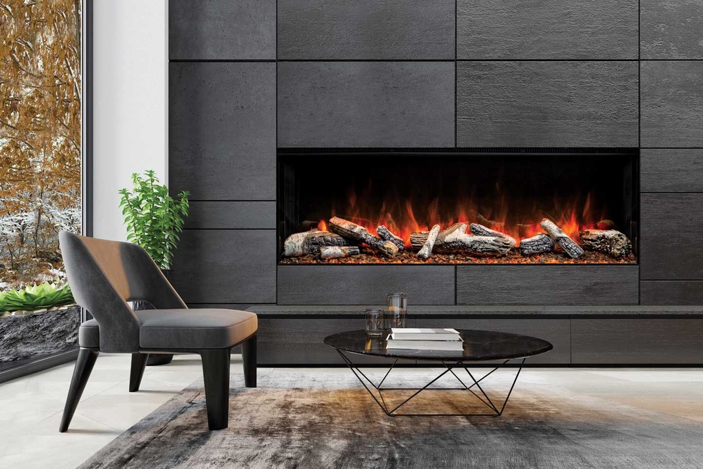 Uptown - UE56 Linear Electric Fireplace w/Remote, Top/Ember Lighting and Corner/Single Side Installation Kits - Heater 120V (240V Compatible)