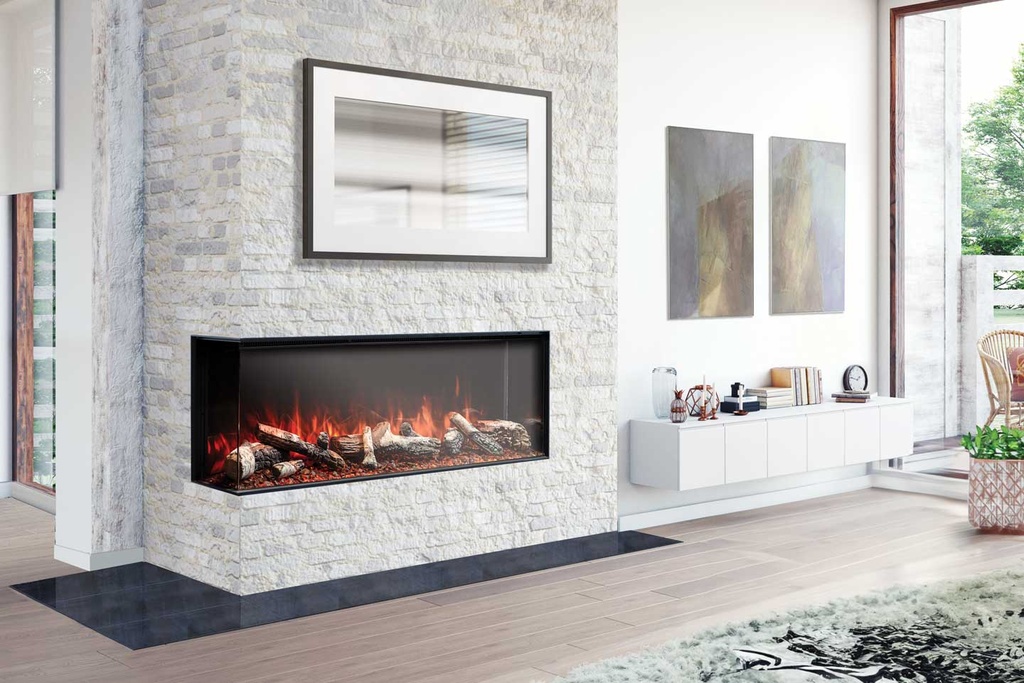 Uptown - UE56 Linear Electric Fireplace w/Remote, Top/Ember Lighting and Corner/Single Side Installation Kits - Heater 120V (240V Compatible)