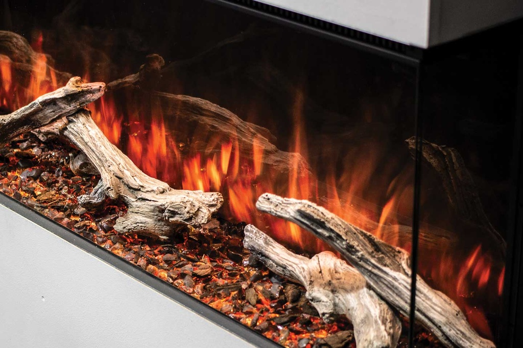 Uptown - UE56 Linear Electric Fireplace w/Remote, Top/Ember Lighting and Corner/Single Side Installation Kits - Heater 120V (240V Compatible)