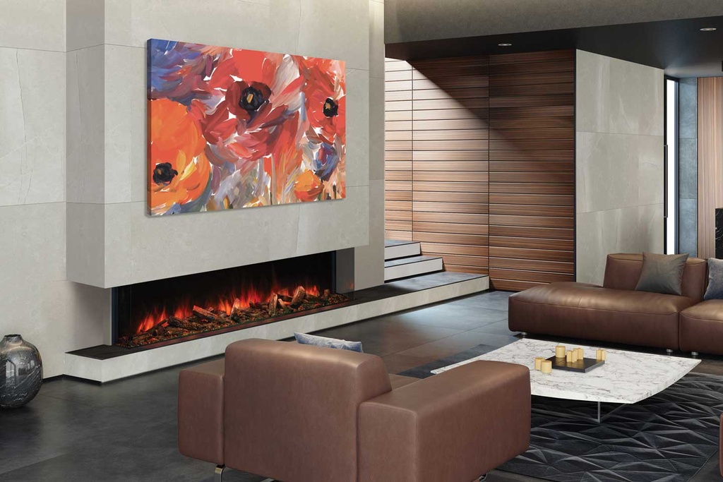 Uptown - UE80 Linear Electric Fireplace w/Remote, Top/Ember Lighting and Corner/Single Side Installation Kits - 120V Heater